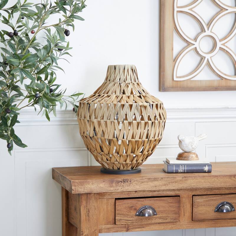 Natural Brown Open Weave Seagrass Bohemian Vase Collection
