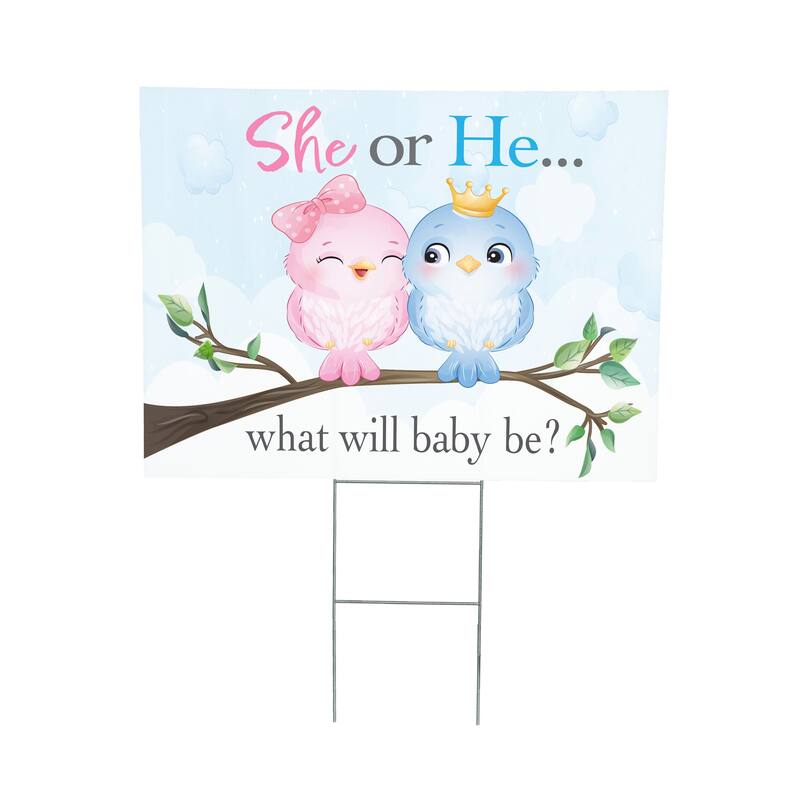 24" x 18" Yard Sign with H-Stake, Pink Blue Birds Gender Reveal