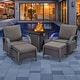 preview thumbnail 103 of 174, Pocassy Outdoor Patio Furniture Set 2 Swivel Chair 2 Ottoman with Fire Table - Brown Rattan - Grey Cushion