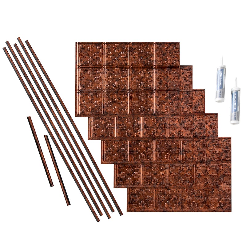 FASÄDE Traditional Style 10 Decorative Vinyl Backsplash Panel - 15 Sq Ft Kit - Moonstone Copper