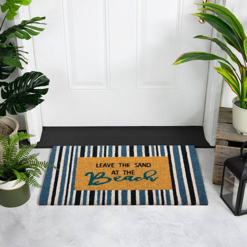 Natural Coir Leave the Sand at the Beach Striped Outdoor Doormat - 18" x 30"
