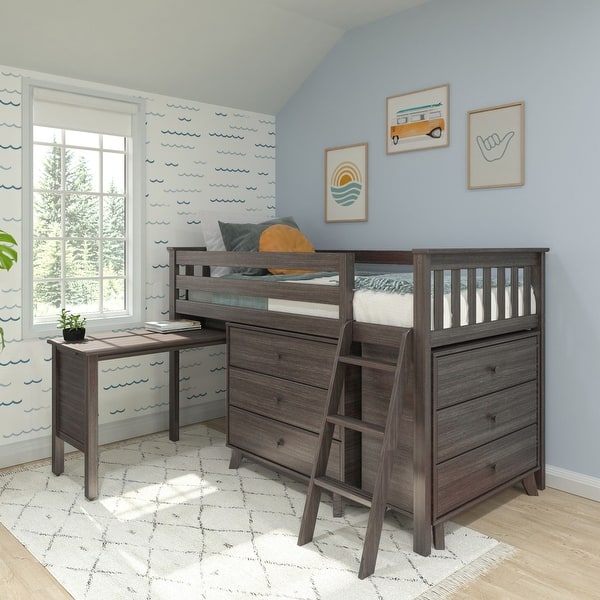 slide 2 of 32, Max and Lily Twin-Size Low Loft with Pull-Out Desk and 3-Drawer Dressers