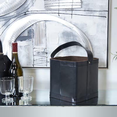 Sleek Leather 4-Bottle Wine Holder with Carrying Handle - Dark Blue, Brown, Red