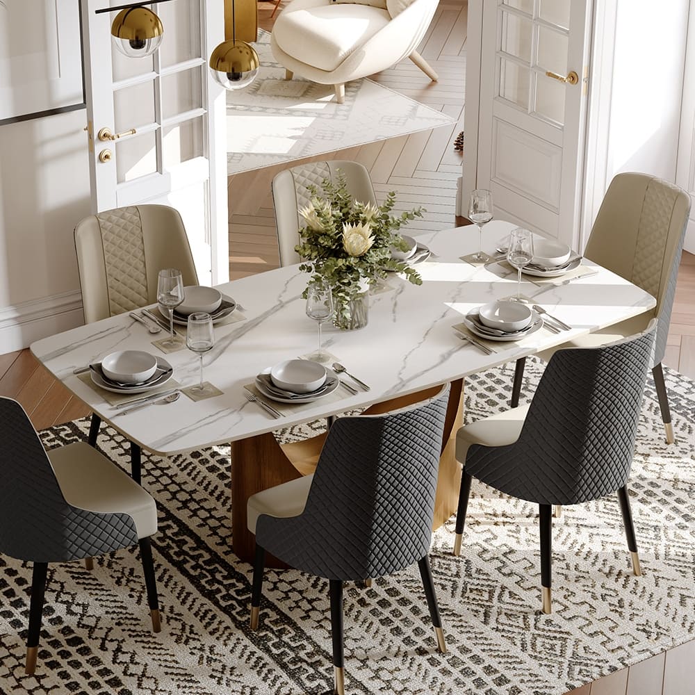 Hobart Modern Minimalist Dining Table Set with Rectangular Matte Sintered Stone Dining Table and Chairs