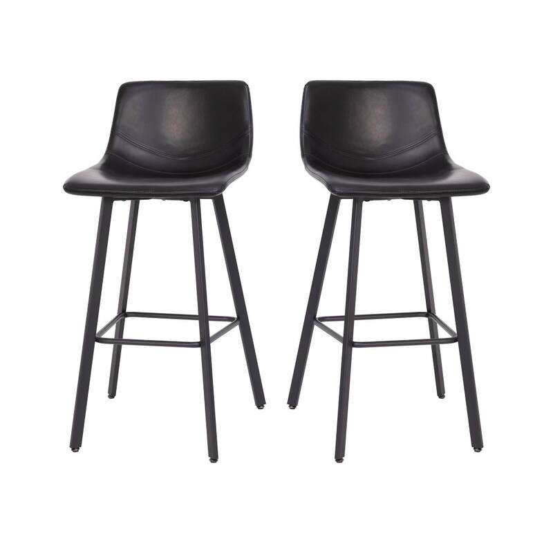 Set of 2 Armless Upholstered Metal Counter Stools