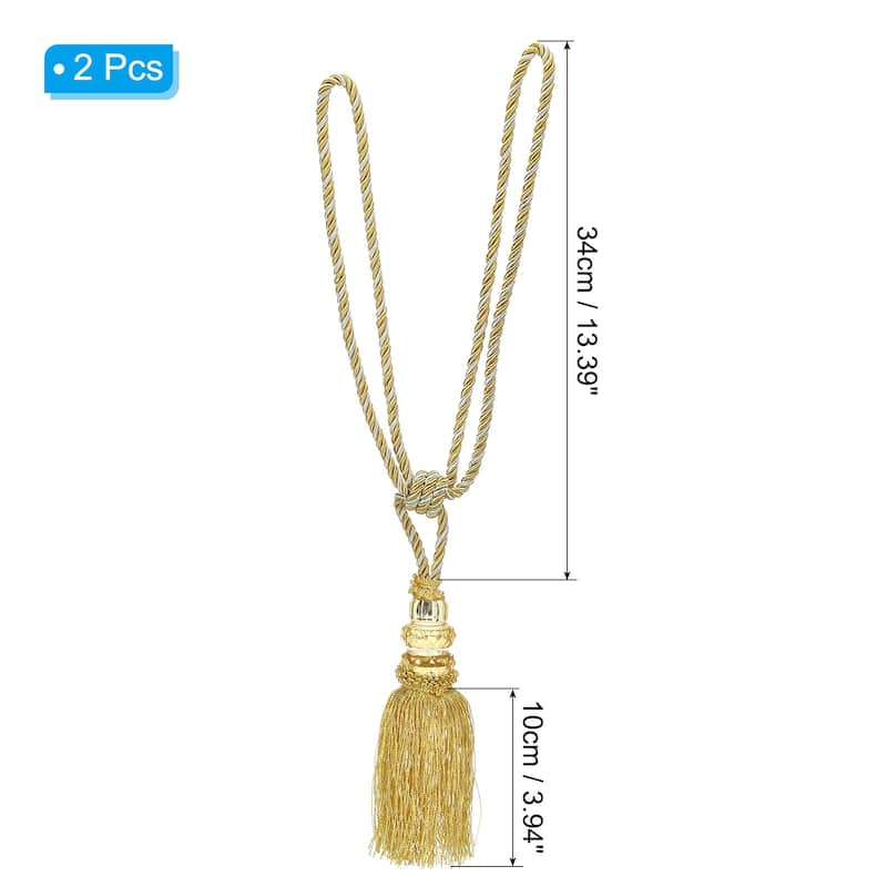 2 Pack Handmade Crystal Curtain Tiebacks Home Office Decorative - Gold Tone - 13"