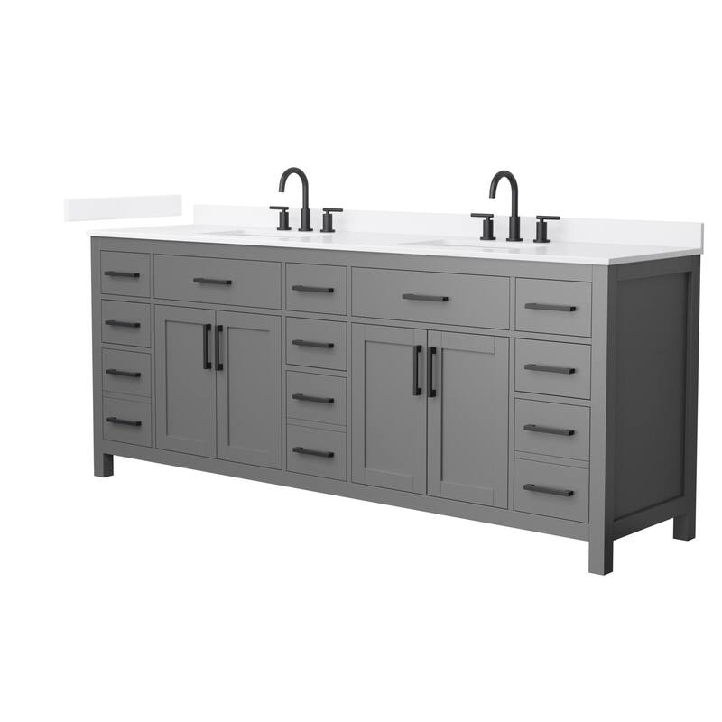 Wyndham Collection WCG2424-84D-QTZ-US3MXX Beckett 84" Free Standing - Dark Gray / White Quartz Top / Matte Black