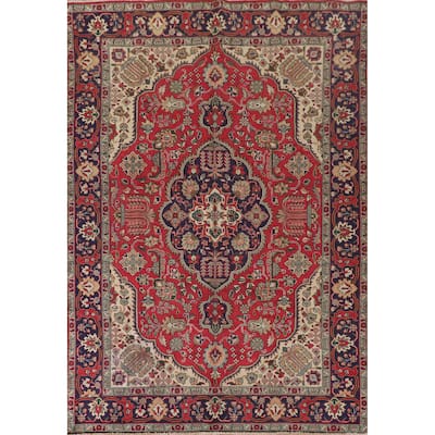 Tabriz Persian Vintage Area Rug Hand-Knotted Geometric Wool Carpet - 6'7"x 9'7"