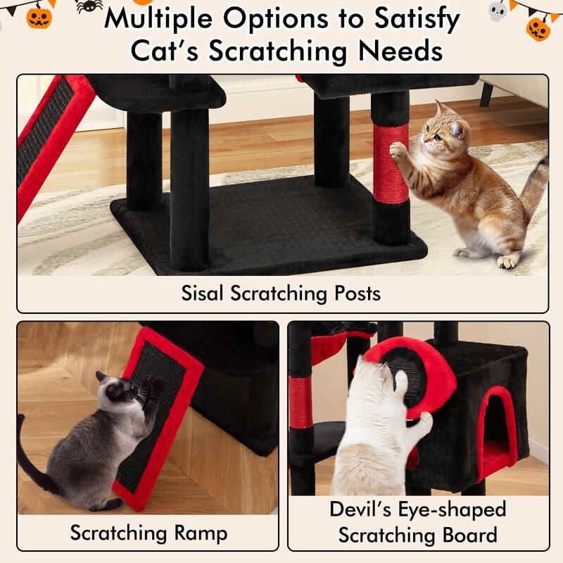 Costway Gothic Cat Tree for Indoor Cats with 2 Cat Condos & 2 Plush - as pic shows - See Details