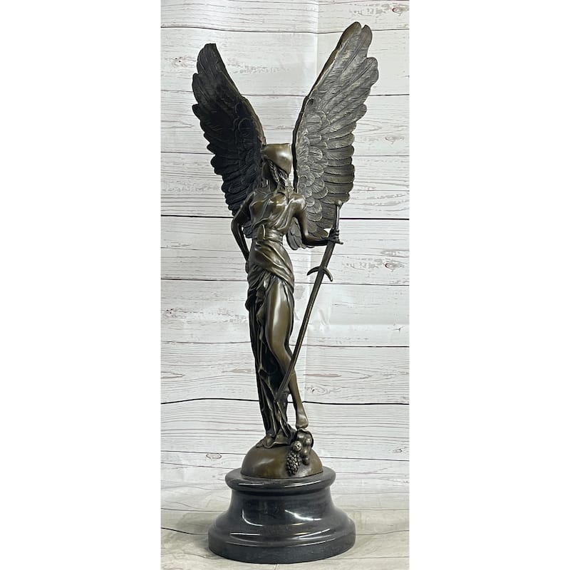 Angel With Sword Clical Bronze Statue Sculpture Signed Art Indoor Outdoor 25 Inches X 8 Inches