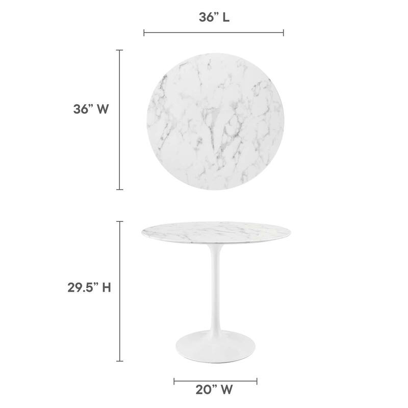 Round Artificial Marble Dining Table - White