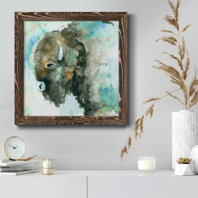 Buffalo On Blue-Premium Framed Canvas - Ready to Hang