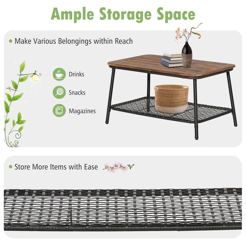 Costway 8PCS Patio Rattan Furniture Set Cushioned Chairs Wood Table - See Details