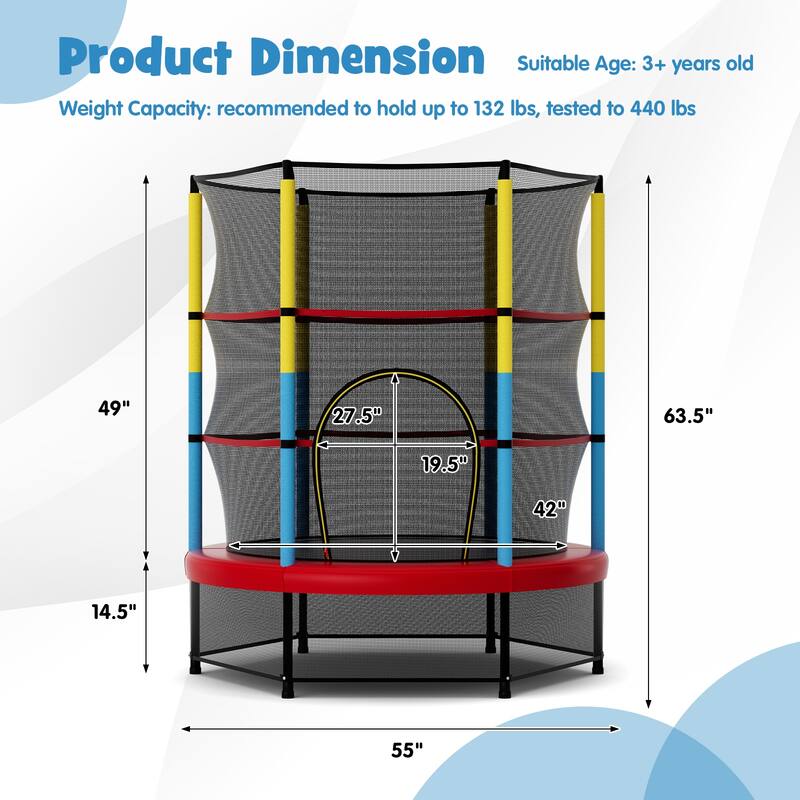 Kids Trampoline with Safety Net Indoor Outdoor Use Bounce Jumper