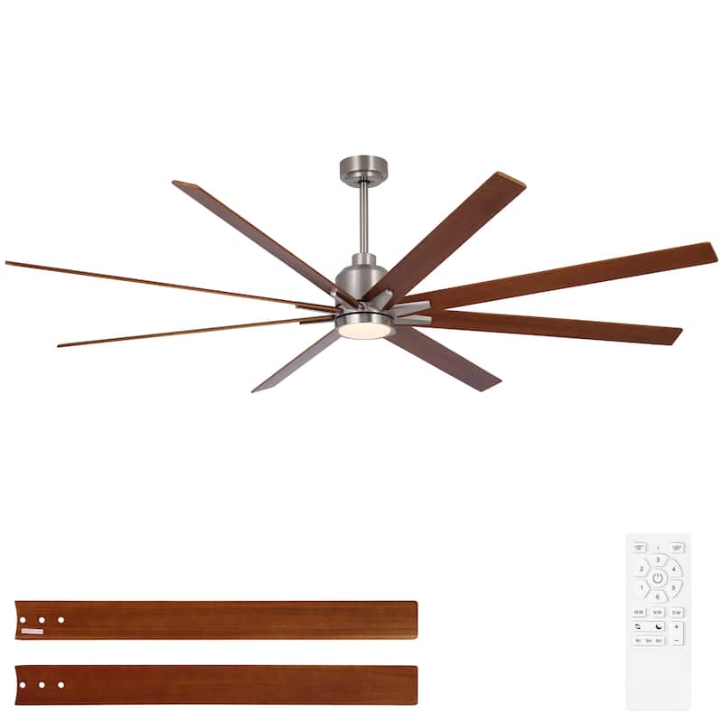 YUHAO 84 In. Indoor/Outdoor Modern Industrial Large Windmill Aluminum Blade Ceiling Fans With Lights, Quiet DC Motor and Remote