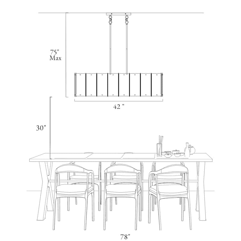 Modern Black 5-Light Rectangle Chandelier with Textured Glass For Kitchen Island Dining Room - W42.1"xD10.6"xH11"