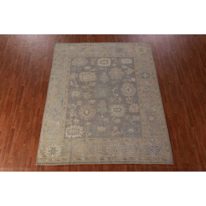 Hand Knotted Oriental 100% Wool Carpet Transitional All-Over Greys & Charcoal Oushak Area Rug - 9' 10'' X 8' 1''