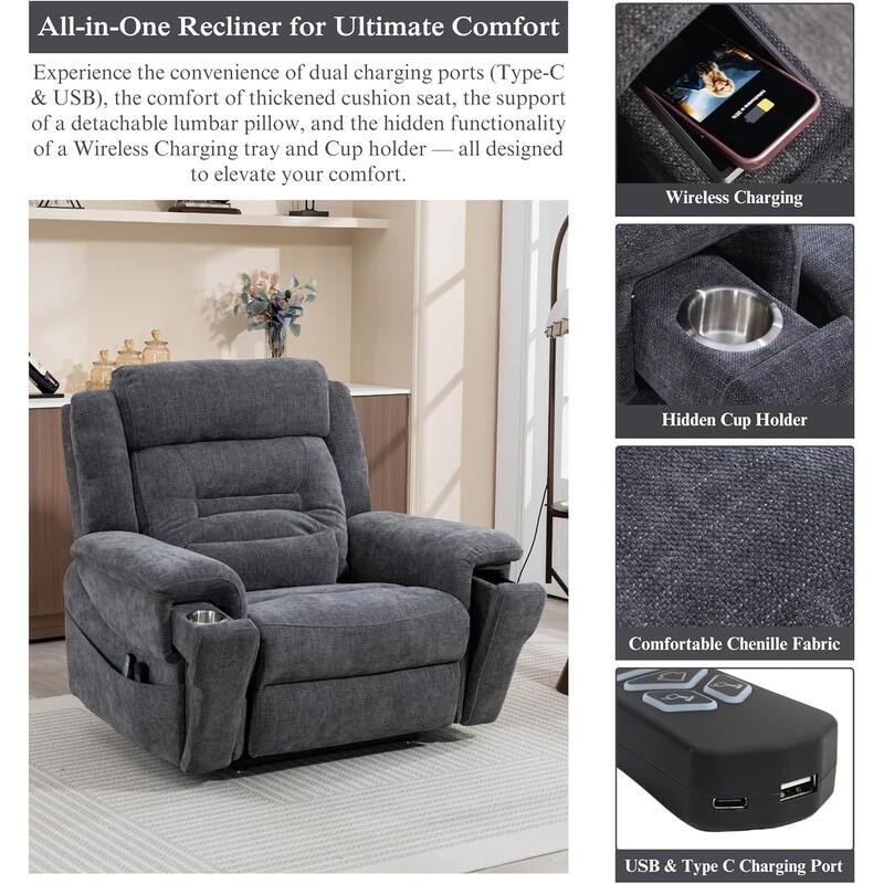 50'' Oversized Dual Motor Power Recliner Lift Chair with Massage and Heat，Mesh Fabric