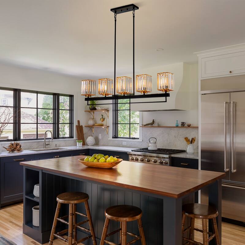 5-Light Modern Linear Crystal Chandelier kitchen island Pendant Lighting for Dining Room