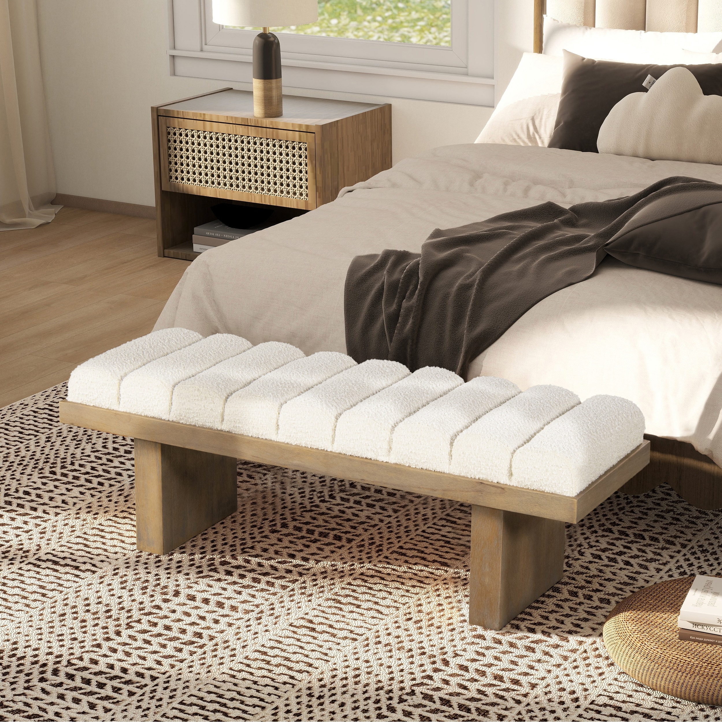 Jennifer Taylor Home Bella 52" Boucle Upholstered Channel Tufted Modern Accent Bench