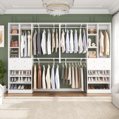 56'' - 120'' Set of 2 Closet System with Shoe Rack, Closet Organizer with Drawers and Hanging Rods