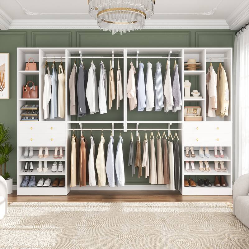 56'' - 120'' Set of 2 Closet System with Shoe Rack, Closet Organizer with Drawers and Hanging Rods