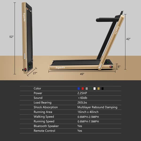 dimension image slide 0 of 2, SuperFit 2.25HP 2 in 1 Folding Treadmill Remote Control W/ APP