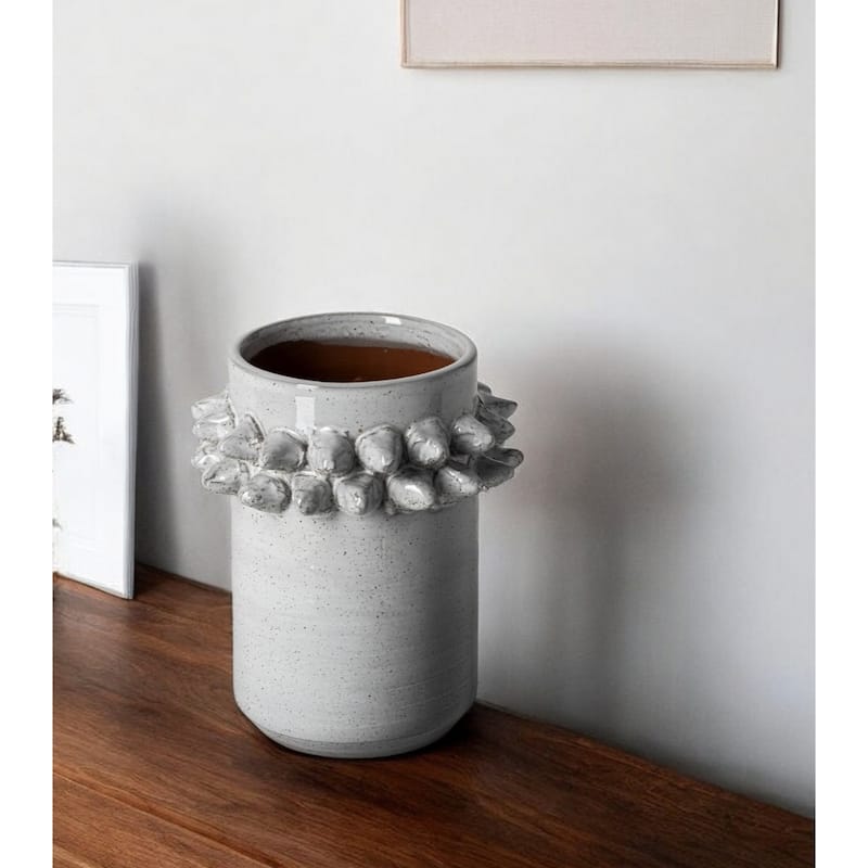 7" Gray Abstract Cylinder Ceramic Table Vase - 6" x 6" x x7"