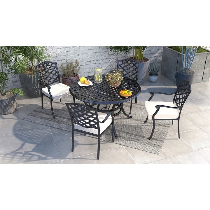 Torino Aluminum 5 Piece Round Dining Set with 4 Arm Chairs - N/A