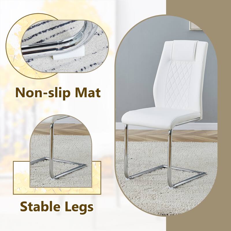 Table and chair set, Luxurious Sintered Stone Dining Table Set - 6 High-quality PU Chairs With Arched Metal Legs