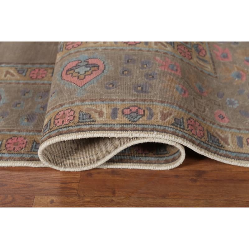 Distressed Brown Tabriz Persian Antique Rug Hand-Knotted Wool Carpet - 8'2"x 11'0"