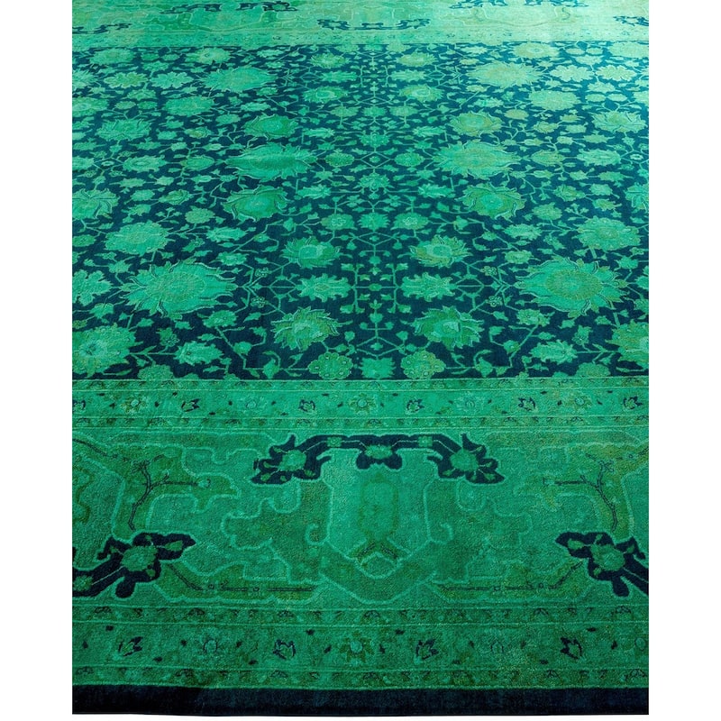 Overton Hand Knotted Wool Vintage Inspired Modern Contemporary Overdyed Green Area Rug - 10' 2" x 14' 4"
