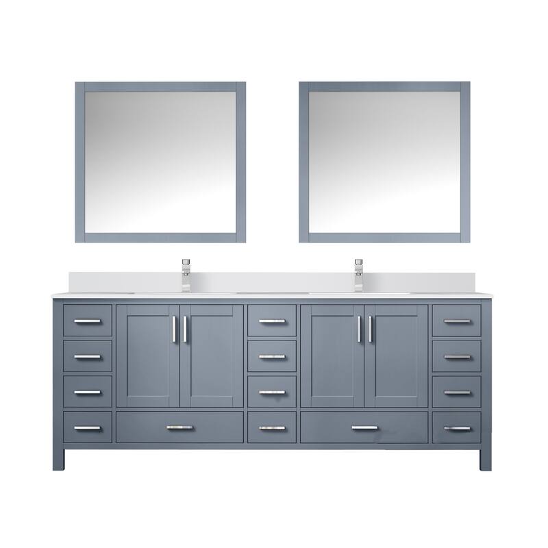 Jacques White Bath Vanity, Cultured Marble Top, Faucet Set and Mirror