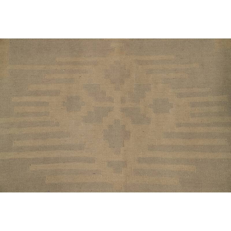 Hand Woven Oriental 100% Wool Carpet Southwestern Tribal Greys & Charcoal Kilim Area Rug - 9' 10'' X 6' 4''