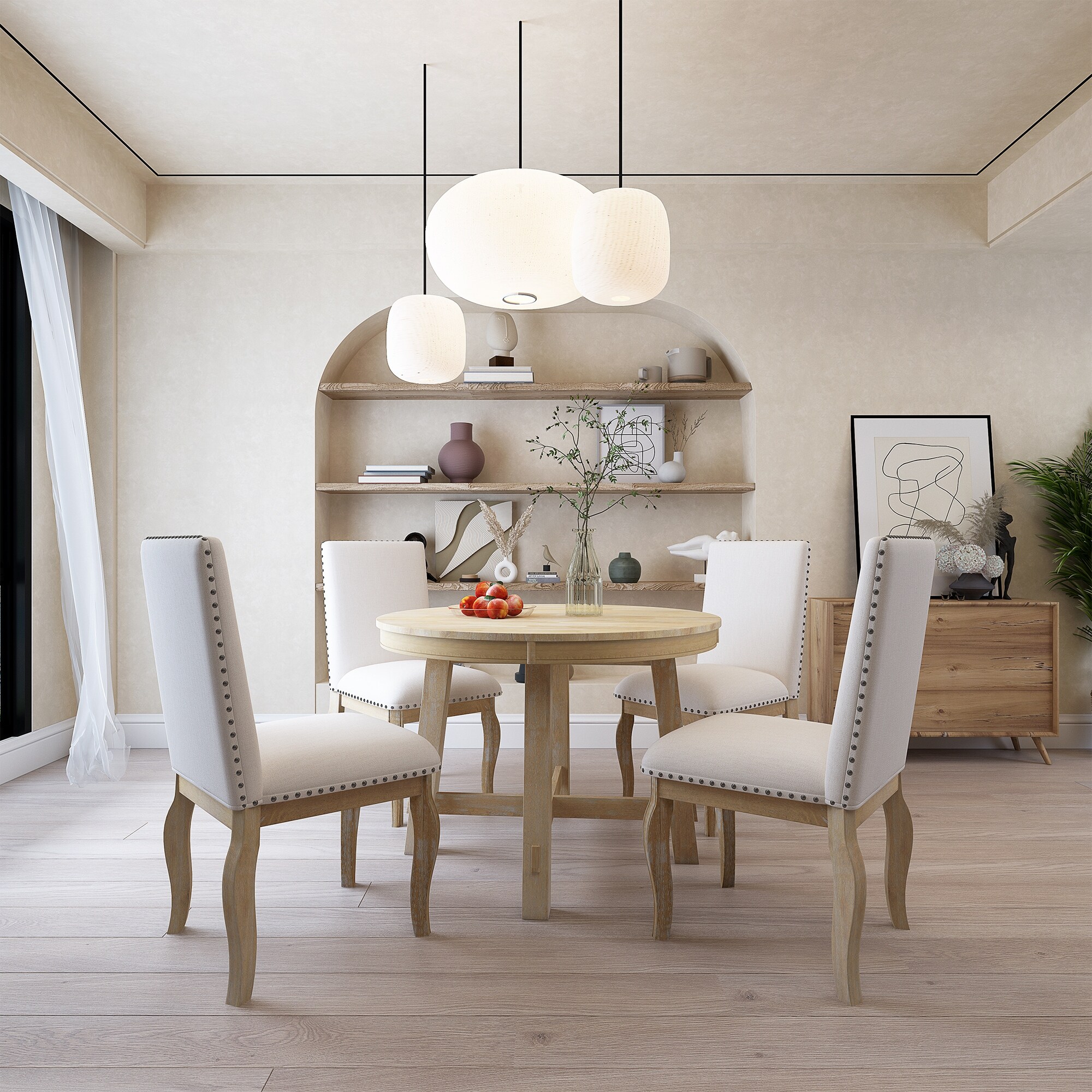Cream and oak round extending dining table store