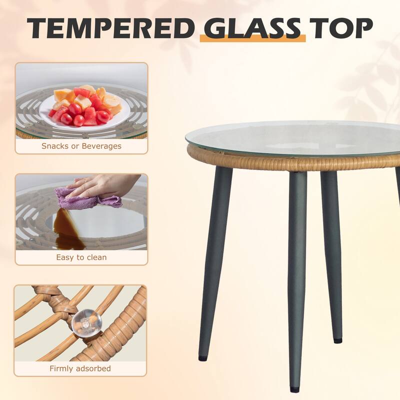 3 Pieces Bistro Set Outdoor Conversation Sets with Glass Top Table and Cushions for Porch,Backyard, Balcony,Poolside