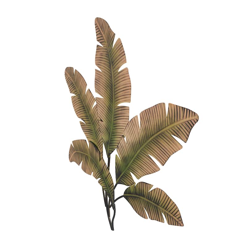 Metal Leaf Clutter Palm Wall Decor with Distressed Textured - Brown - Roche River Decor