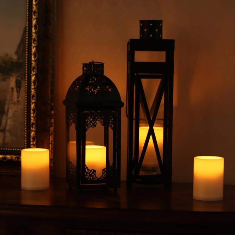 4-Pack Flameless Pillar Candles with Timer - Outdoor Battery Candles for Patio - Yellow