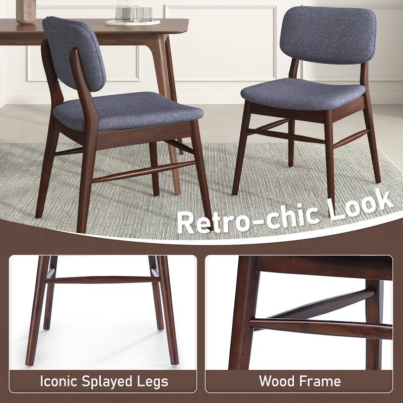 Roomfitters Mid-Century Upholstered Dining Chairs with Rubberwood Frame, Set of 2