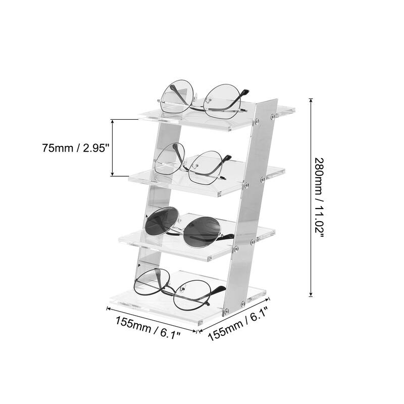 Sunglasses Display Stand, 1Pcs Transparent Acrylic 4-tier Sunglass Rack - Silver