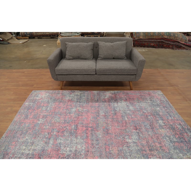 Hand Knotted Oriental Viscose Silk Carpet Modern Abstract Pink Abstract Area Rug - 8' 1'' X 5' 1''