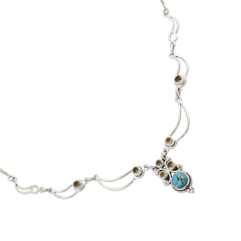 Handmade Radiant Princess Citrine Pendant Necklace (India) - 7'6" x 9'6"