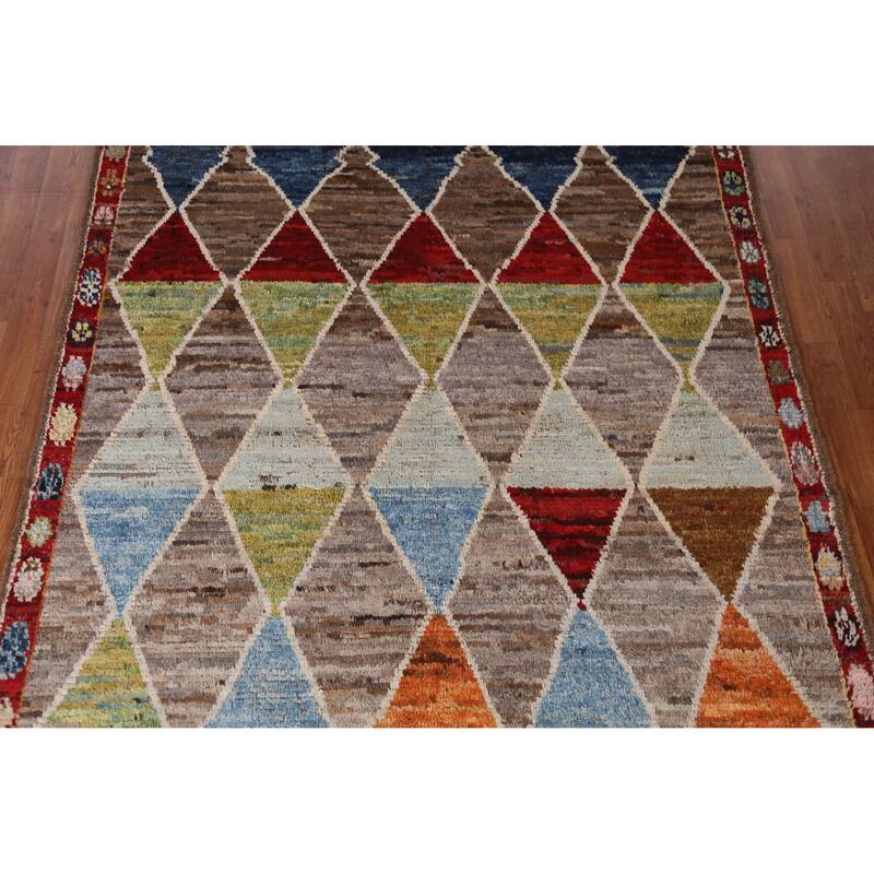 Trellis Moroccan Oriental Area Rug Hand-Knotted Wool Carpet - 5'11" x 7'8"