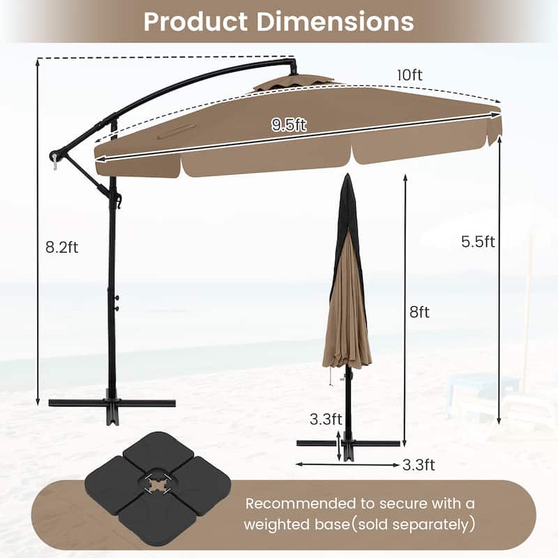 Gymax 10FT Offset Hanging Umbrella Patio Cantilever Umbrella w/ Easy