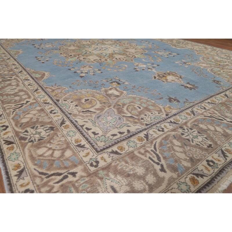 Blue Tabriz Persian Vintage Area Rug Handmade Bedroom Wool Carpet - 8'1" x 11'4"