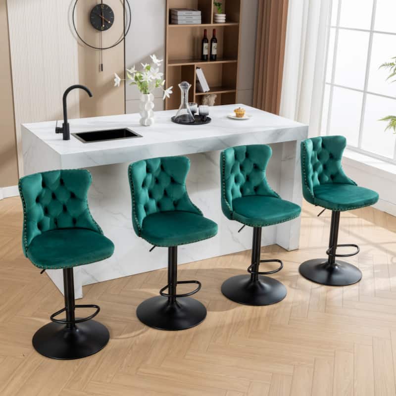 Modern Upholstered Bar Stools with Backs Comfortable Tufted for Home Pub and Kitchen Island,Green,Set of 2