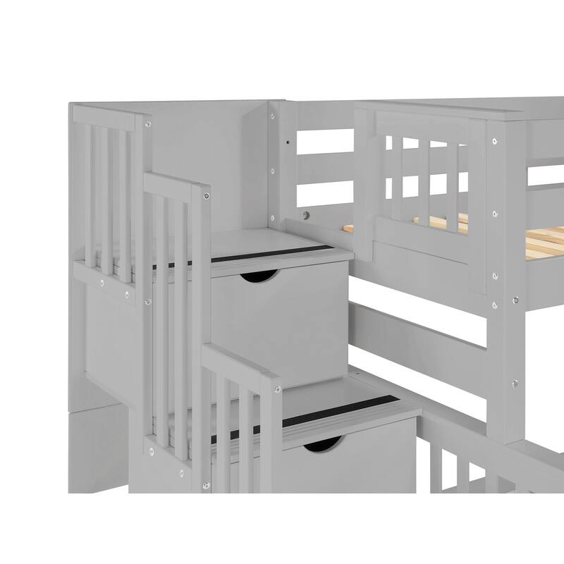Taylor & Olive Trillium Twin over Full Stairway Bunk Bed, 2 Drawers
