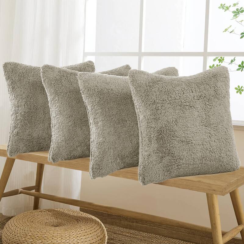 Accent Sherpa Pillow Cover Set of 4 20Inch x 20Inch, NO INSERT