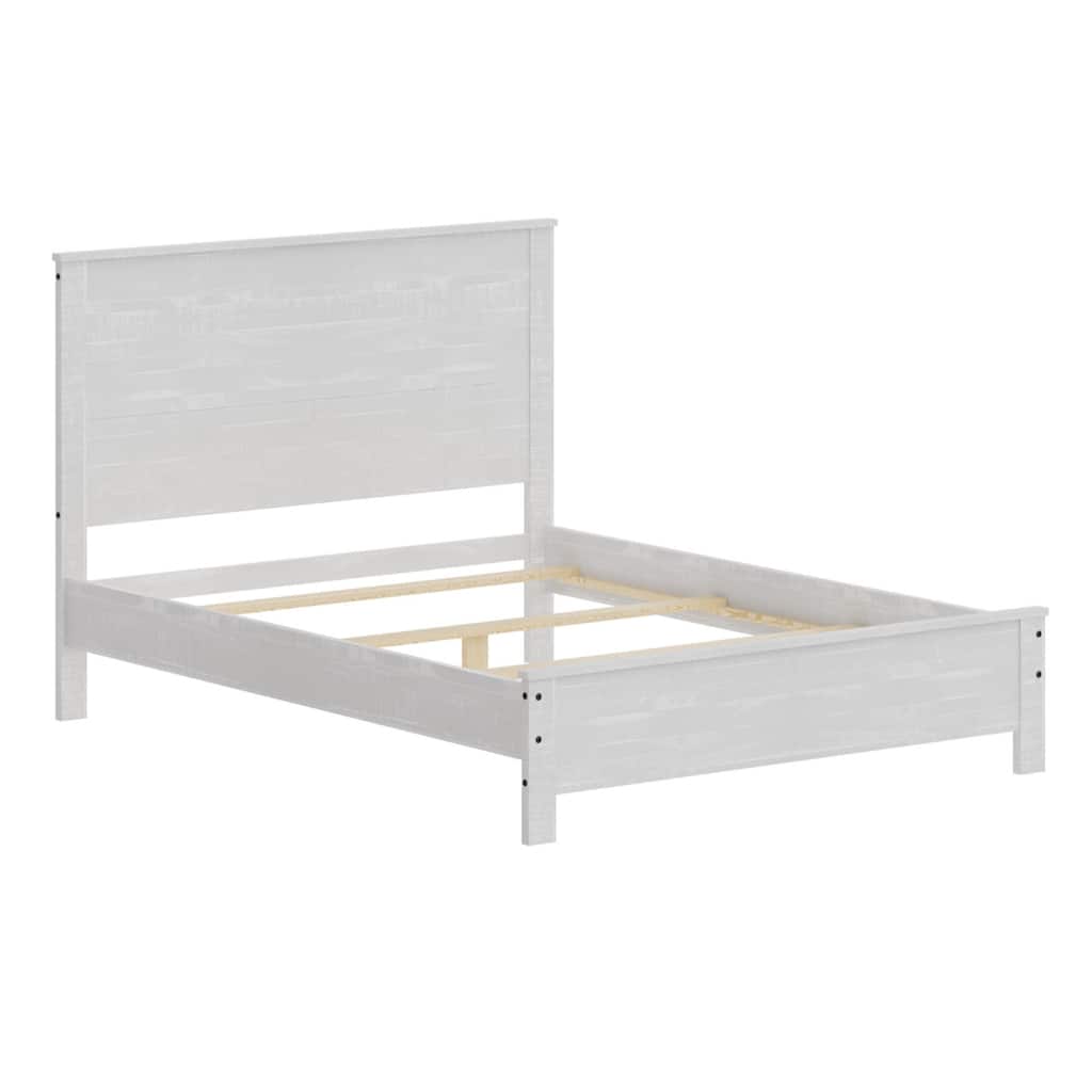 Double Bed Frame in White Solid Wood with Sturdy Slat Support
