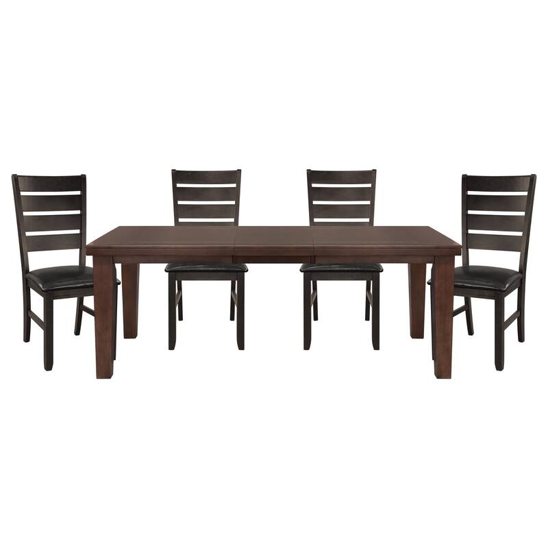 Dark Oak Finish Rectangular 1pc Dining Table with Self-Storing Extension Leaf Wooden Simple Dining Furniture